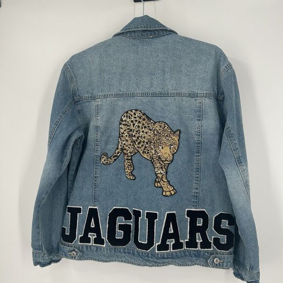 Judith March JAGUARS Denim Jacket Women's Small / Medium Custom Varsity Sequins - Picture 1 of 13